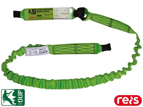 Støddæmper med elastisk sikkerhedskabel