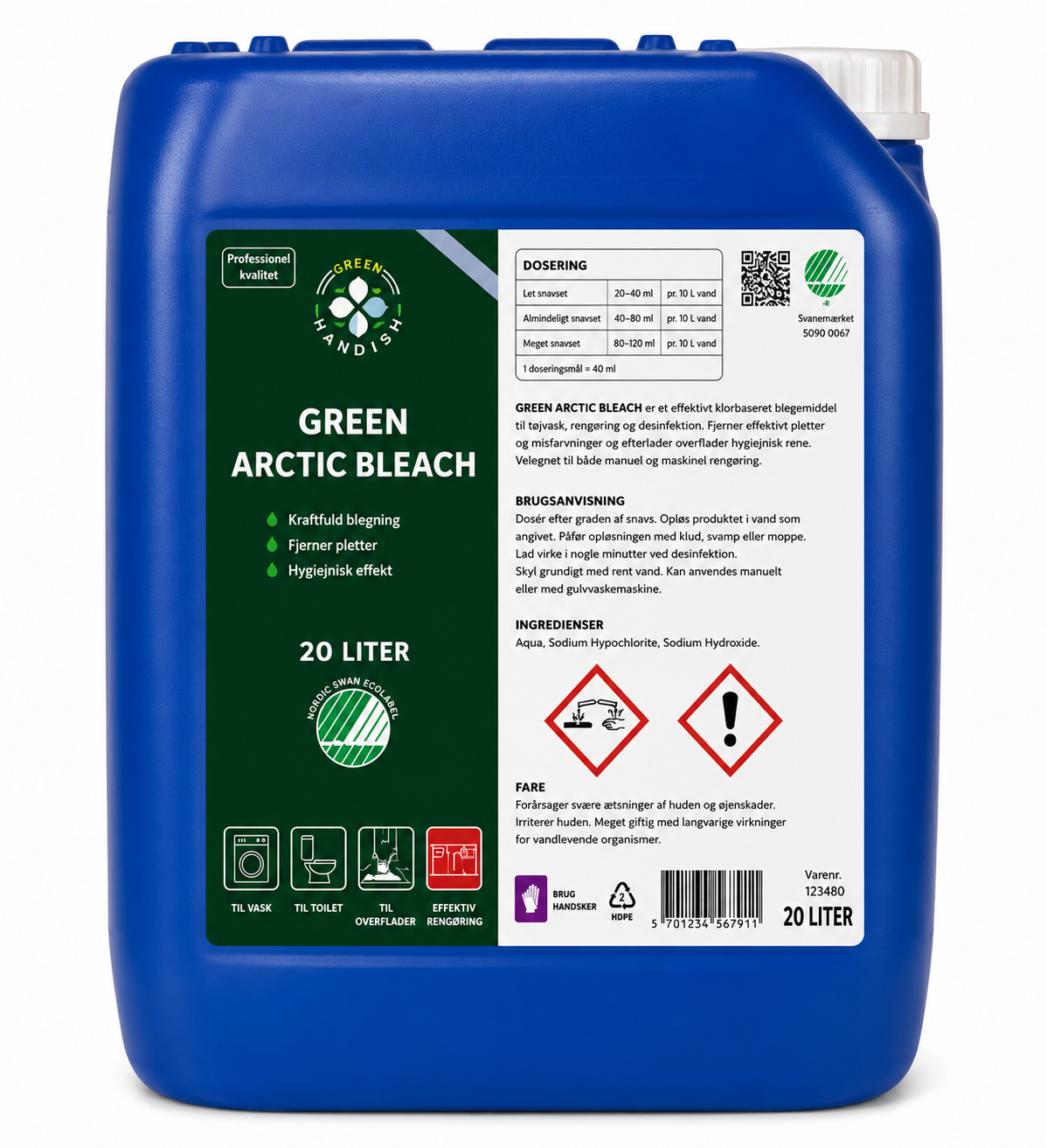 blegemiddel til professionel vask 20 liter Green Arctic Bleach Effektivt