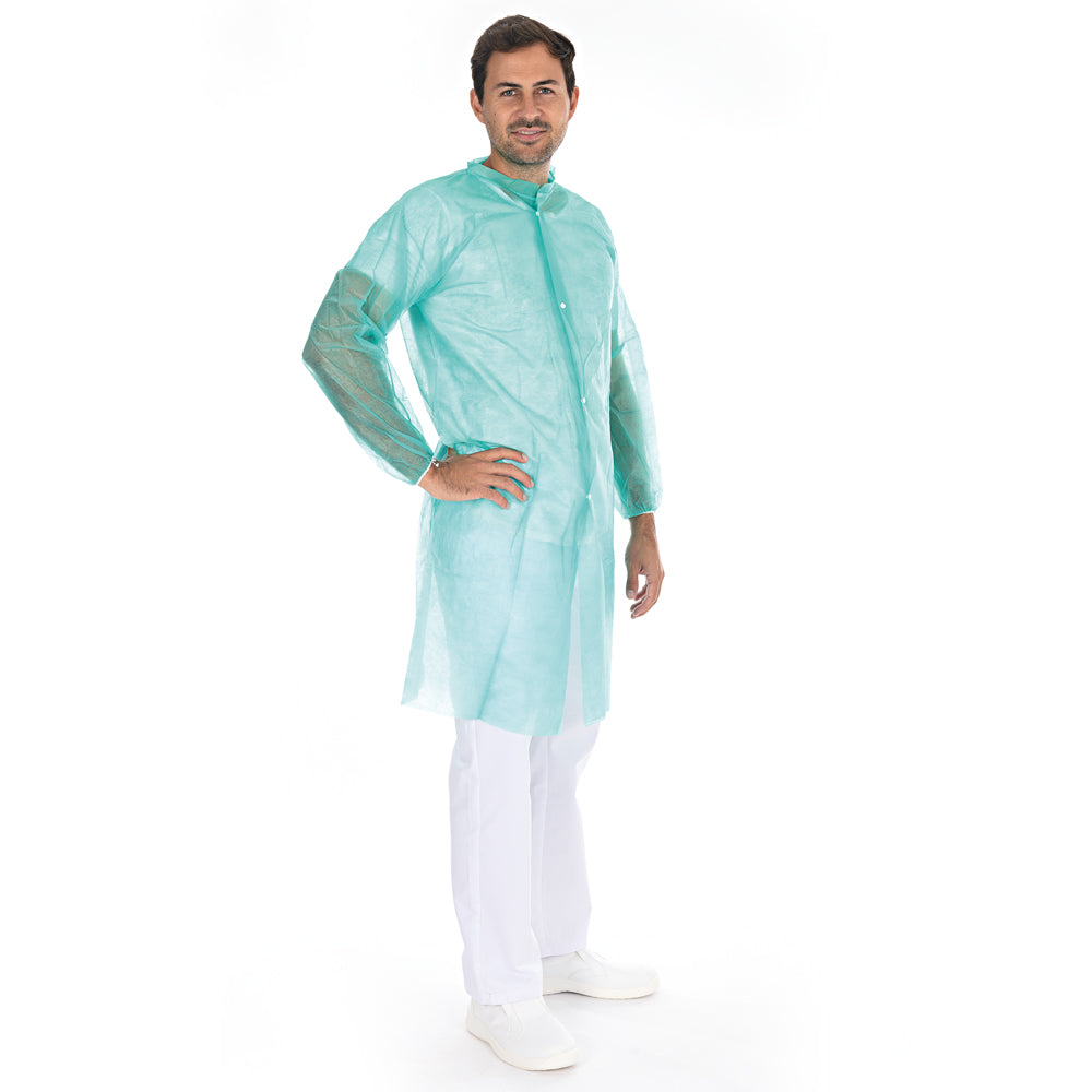 Hygonorm Besøgendes kjole, let, med trykknapper og opretstående krave | PP