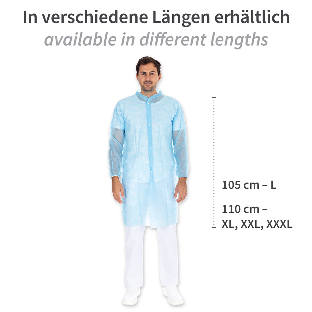 Hygonorm Besøgendes kjole, let, med trykknapper og opretstående krave | PP