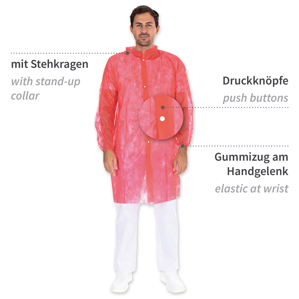 Hygonorm Besøgendes kjole, let, med trykknapper og opretstående krave | PP