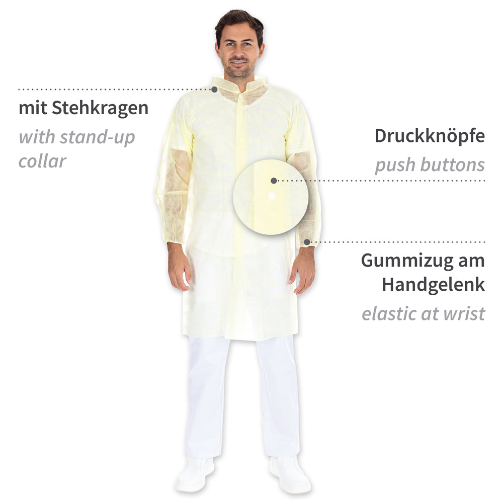 Hygonorm Besøgendes kjole, let, med trykknapper og opretstående krave | PP