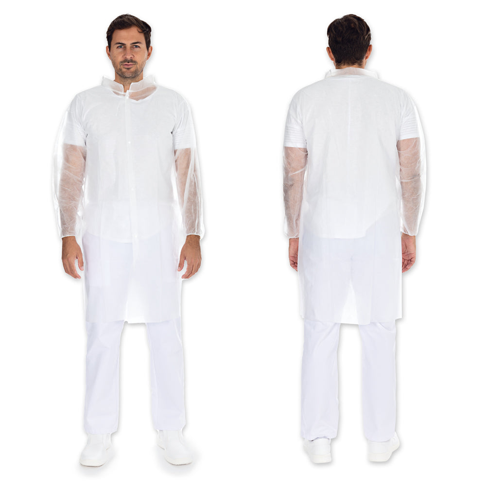 Hygonorm Besøgendes kjole, let, med trykknapper og opretstående krave | PP