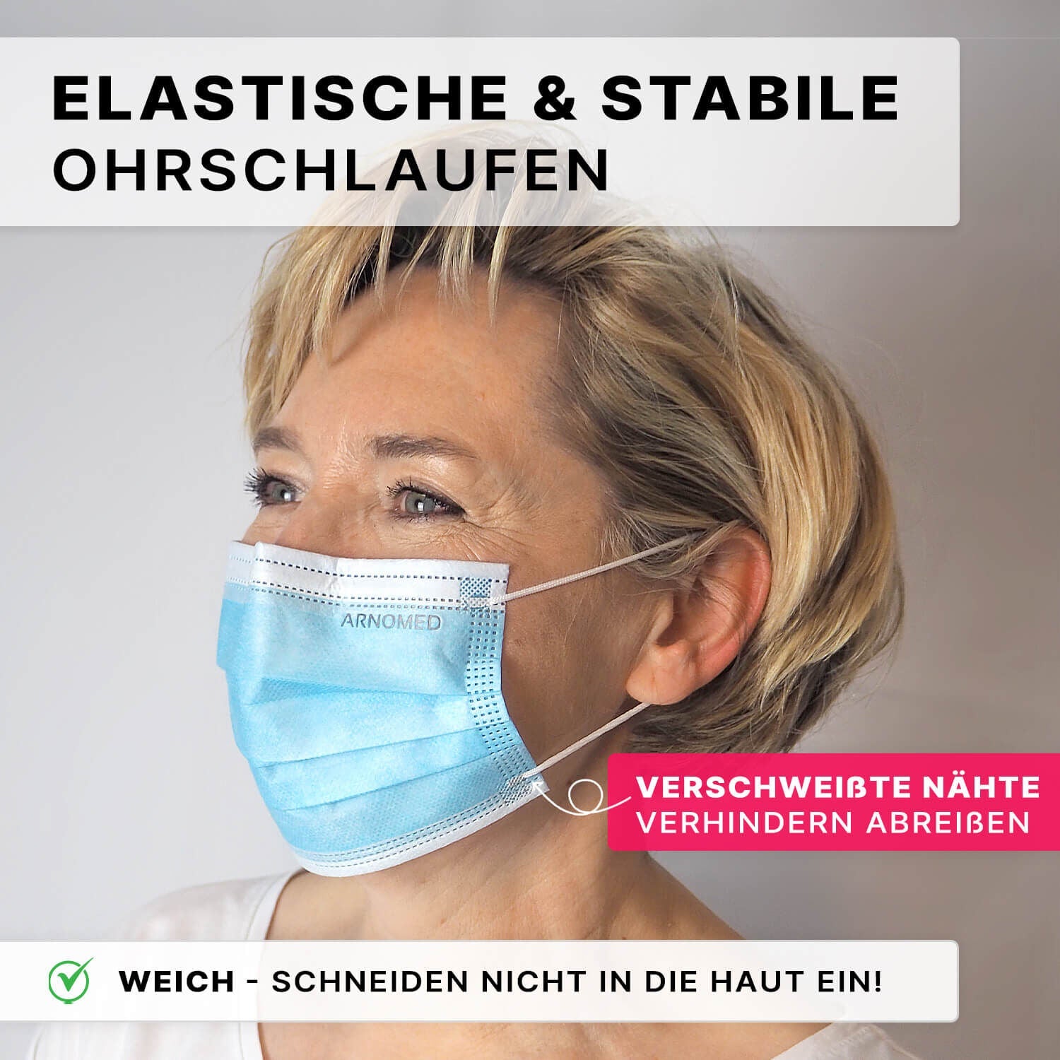 ARNOMED Type IIR Kirurgisk Ansigtsmaske - Kirurgisk Ansigtsmaske med Elastik | Pink