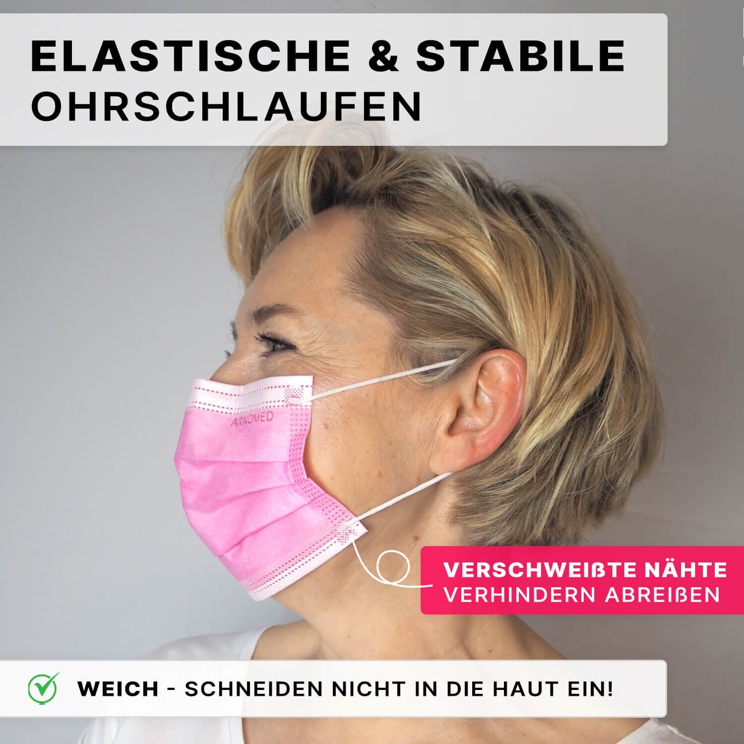 ARNOMED Type IIR Kirurgisk Ansigtsmaske - Kirurgisk Ansigtsmaske med Elastik | Pink