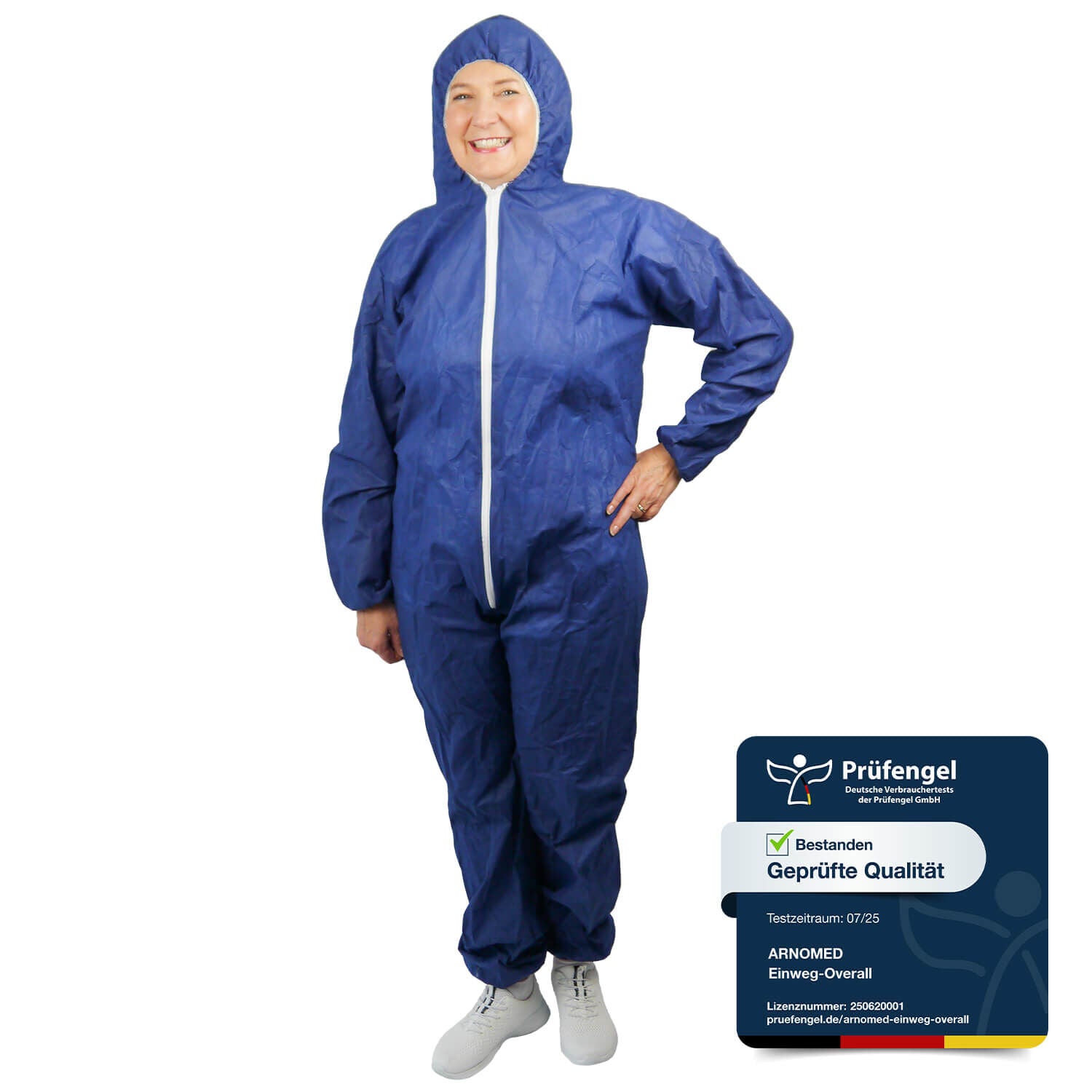ARNOMED BETRÆK PP-OVERALL EKSTRA STÆRK | Med Hætte | Blå/Hvid