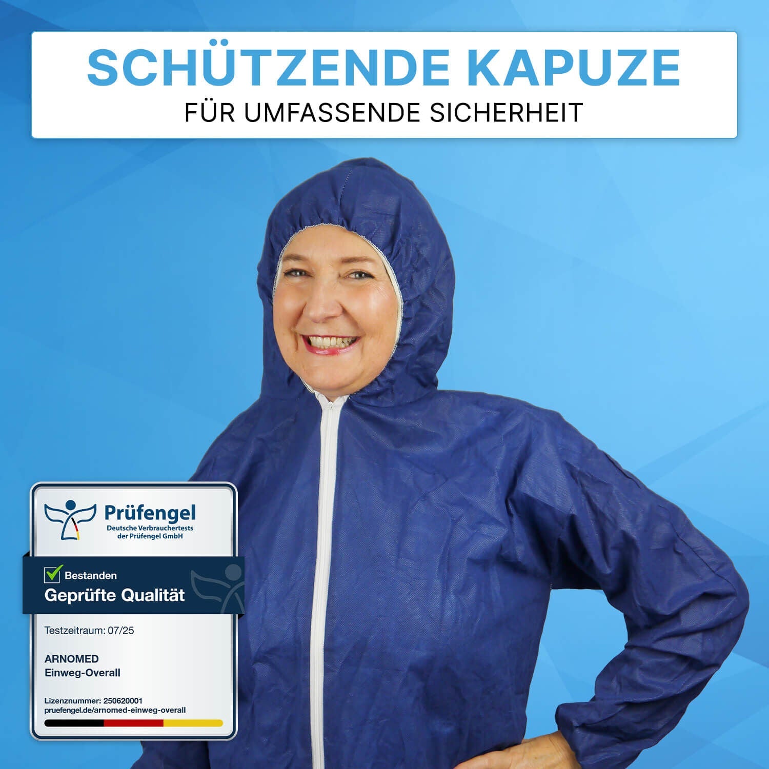 ARNOMED BETRÆK PP-OVERALL EKSTRA STÆRK | Med Hætte | Blå/Hvid