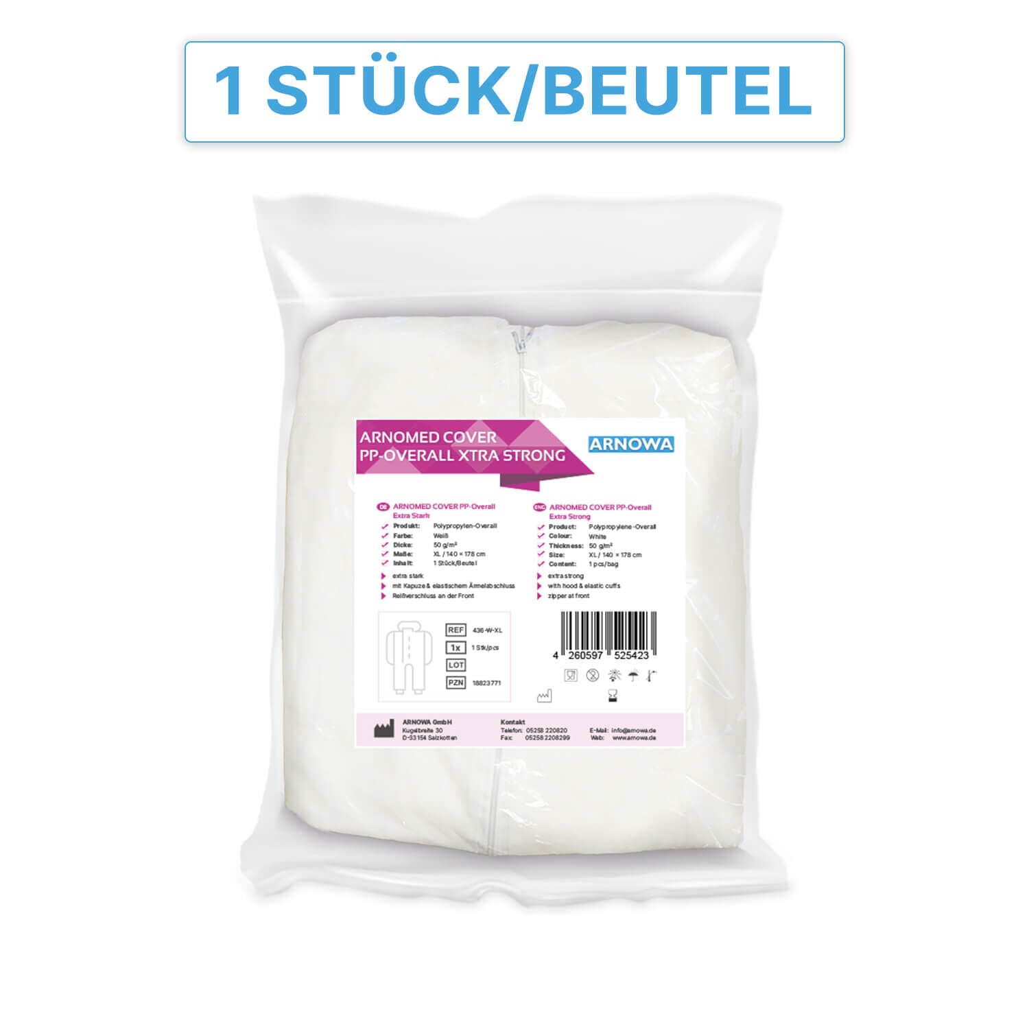 ARNOMED BETRÆK PP-OVERALL EKSTRA STÆRK | Med Hætte | Blå/Hvid