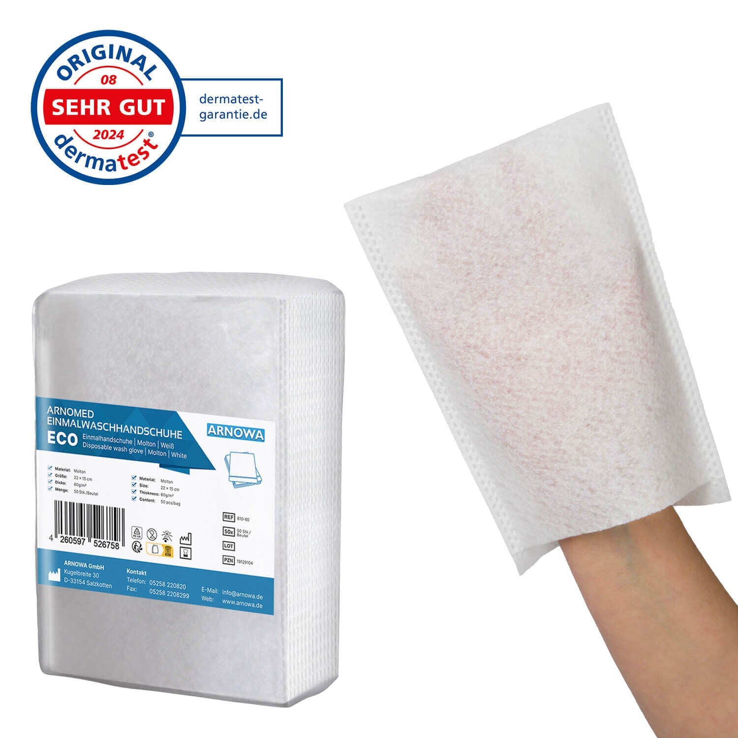 ARNOMED Engangsvaskehandsker Spunlace Nonwoven med PE