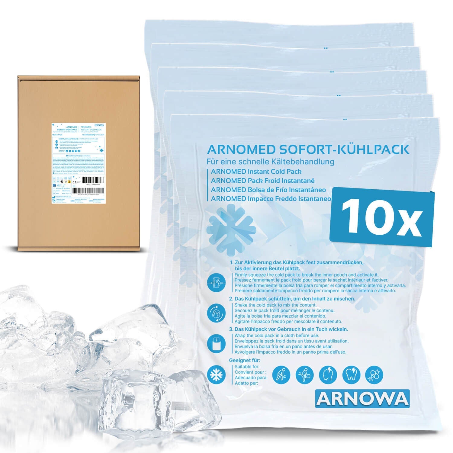 ARNOMED Instant Cooling Pack Størrelse L | 10 stk. - Instant Cooling Kompresser