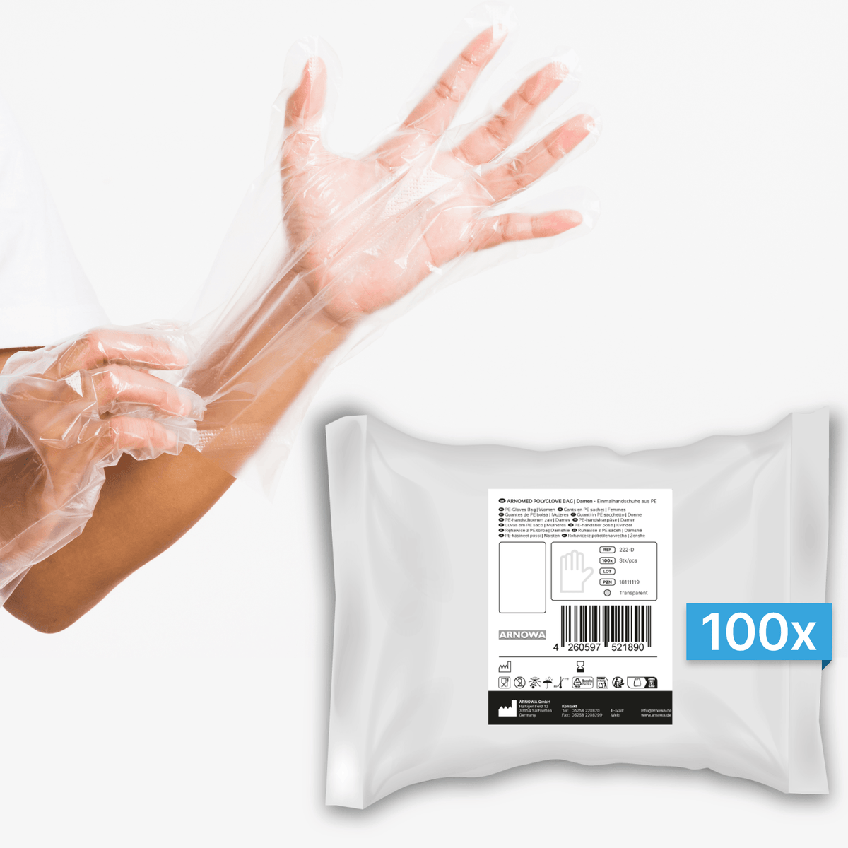 ARNOMED POLYGLOVE PE-engangshandsker – pose med 100 stk. – 222-D