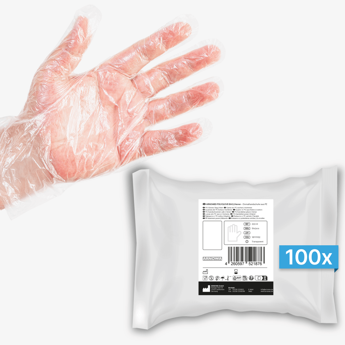 ARNOMED POLYGLOVE PE-engangshandsker – pose med 100 stk. – 222-H