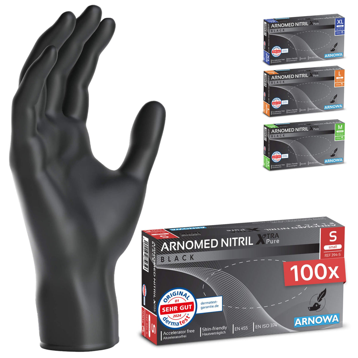 ARNOMED Nitril XTRA PURE Black – acceleratorfri – 100 stk. – produktbillede
