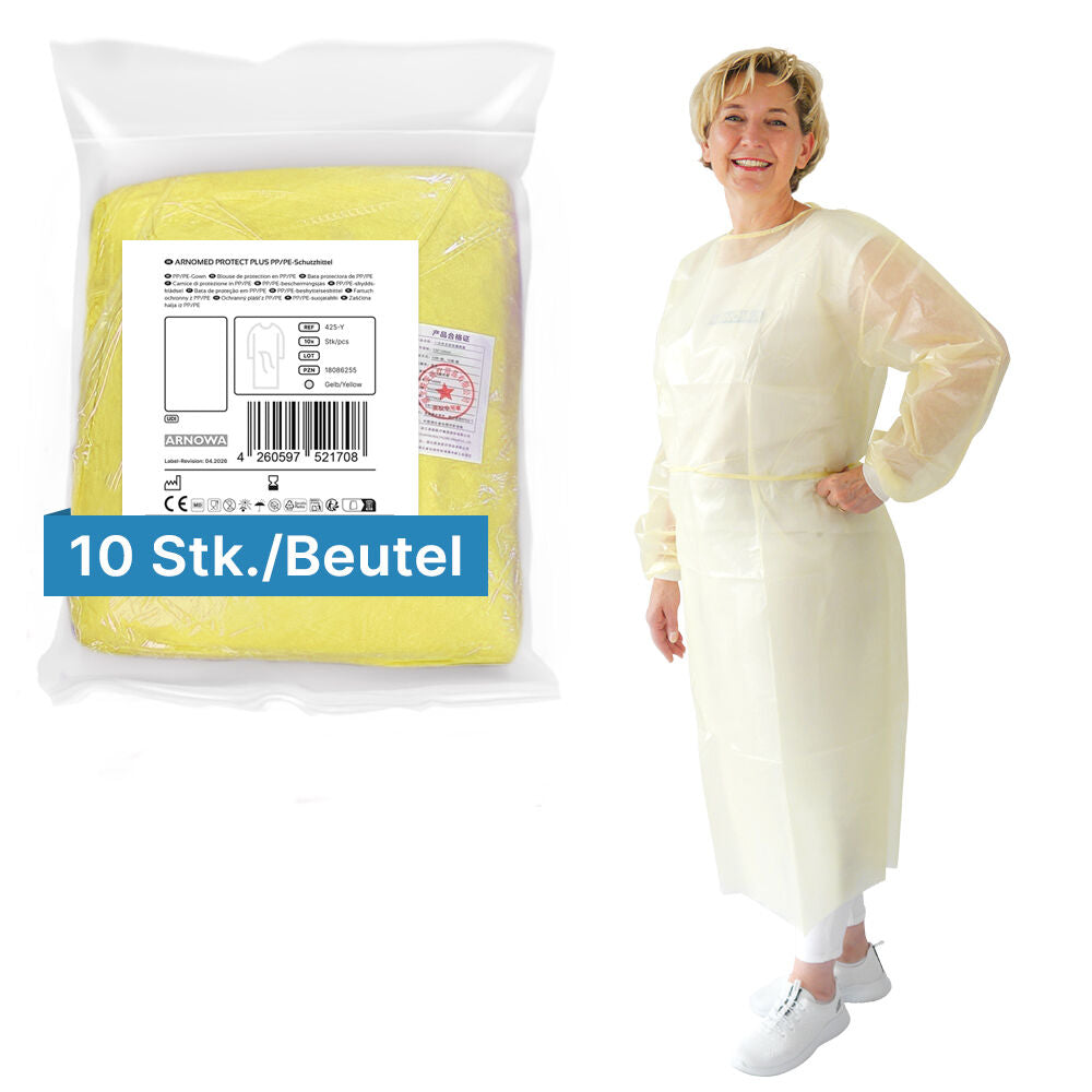 ARNOMED PROTECT PLUS PP/PE-beskyttelseskittel – gul – 10 stk. – 425-Y