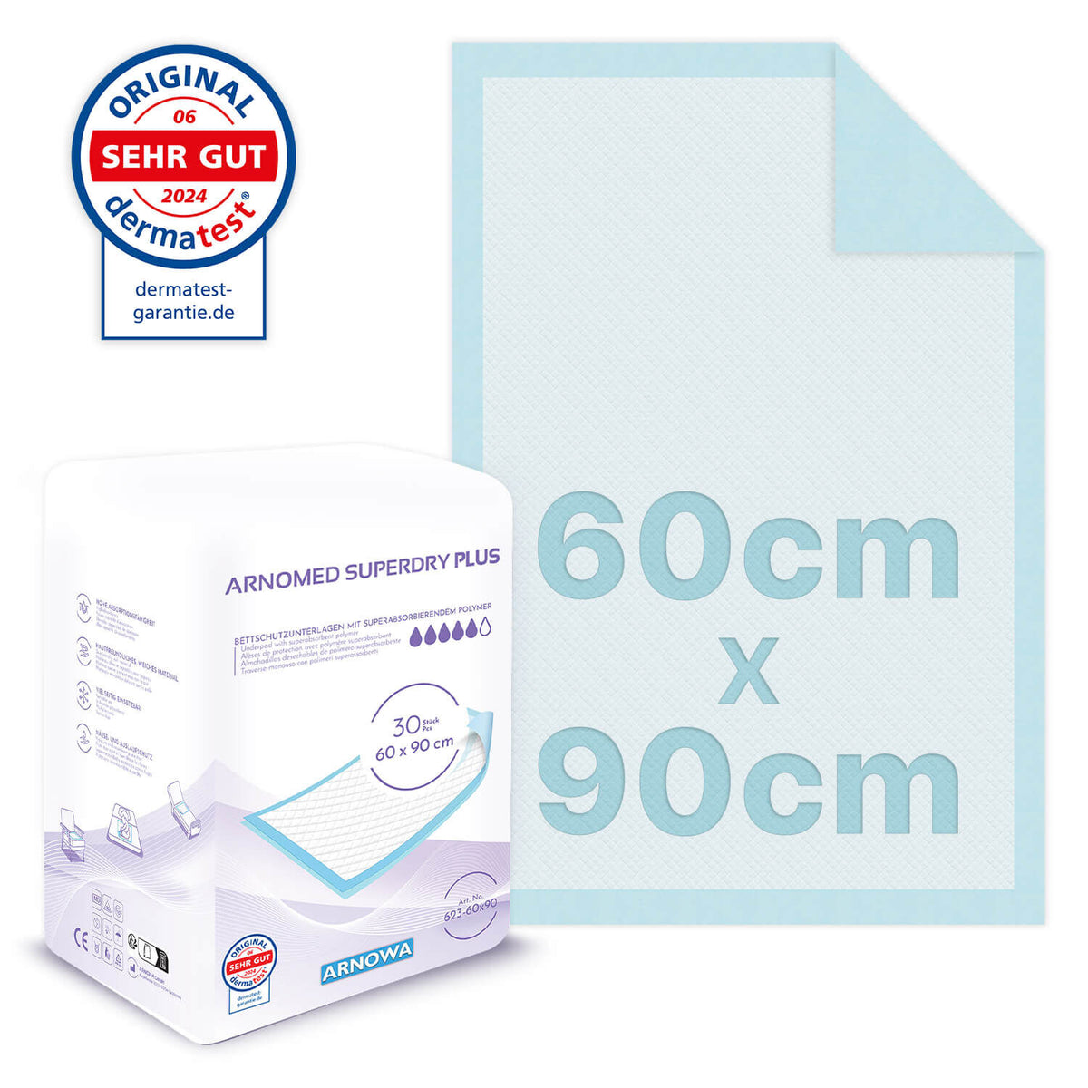 ARNOMED SUPERDRY PLUS engangsunderlag – 30 stk. – 623-60x90