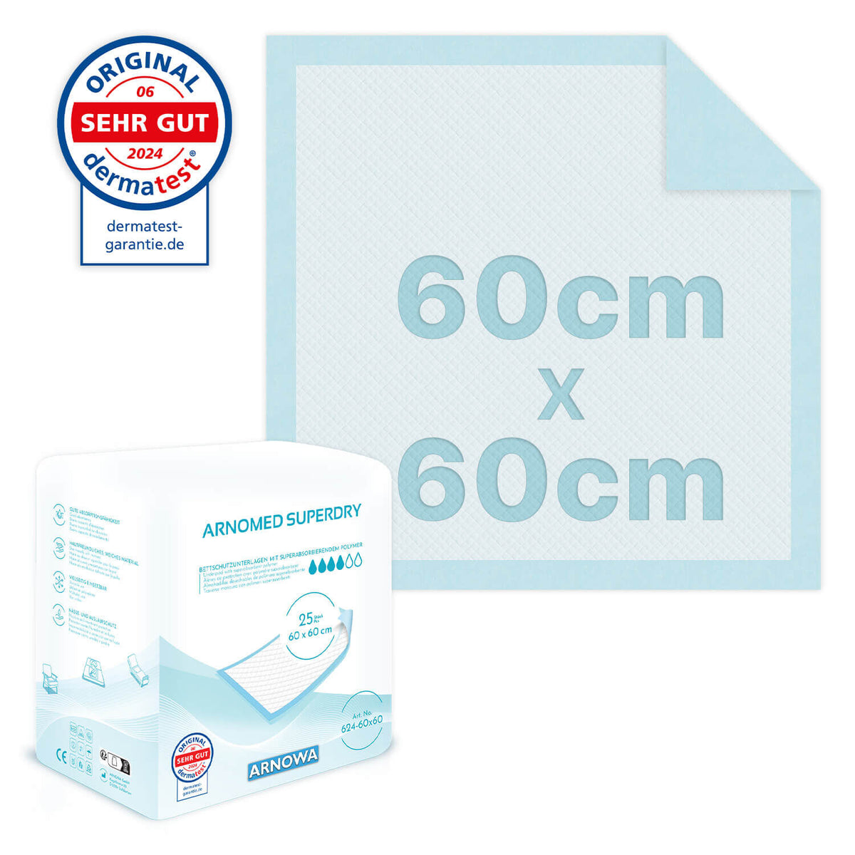 ARNOMED SUPERDRY engangsunderlag – 25 stk. – 624-60x60