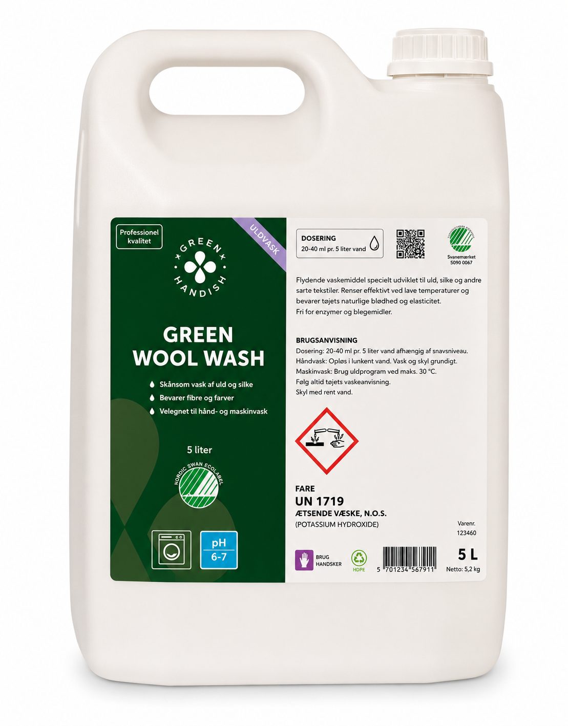 Skånsom vask til uld og sarte tekstiler 5 liter Green Wool Wash –