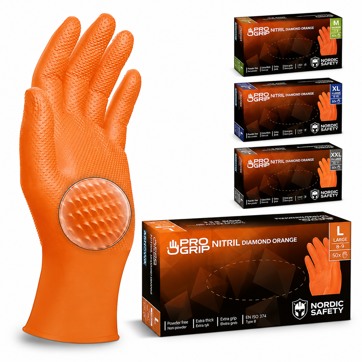 Engangshandsker ProGrip Diamond Sort Orange 50 stk