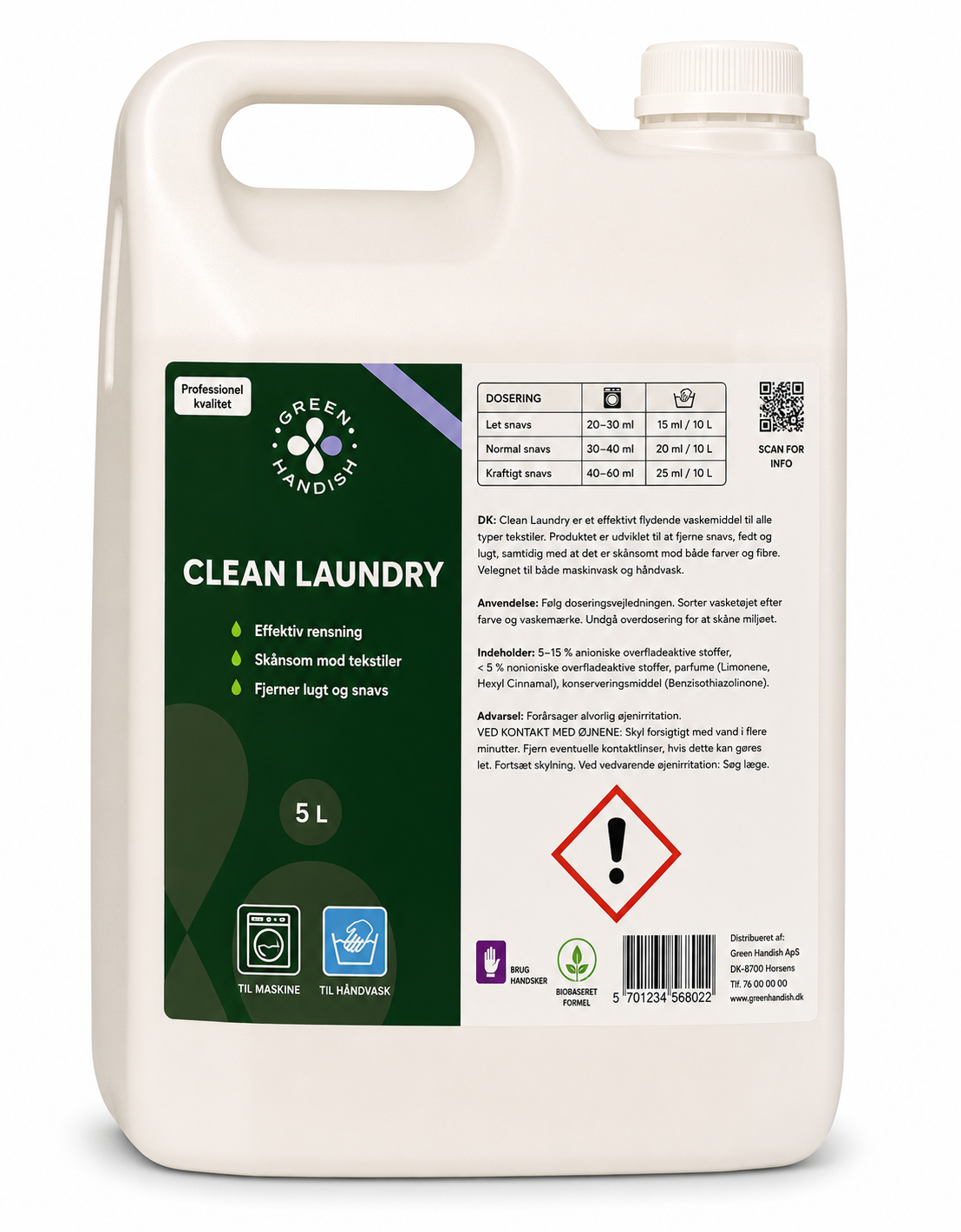 vaskemiddel til daglig brug 5 liter Clean Laundry Effektivt