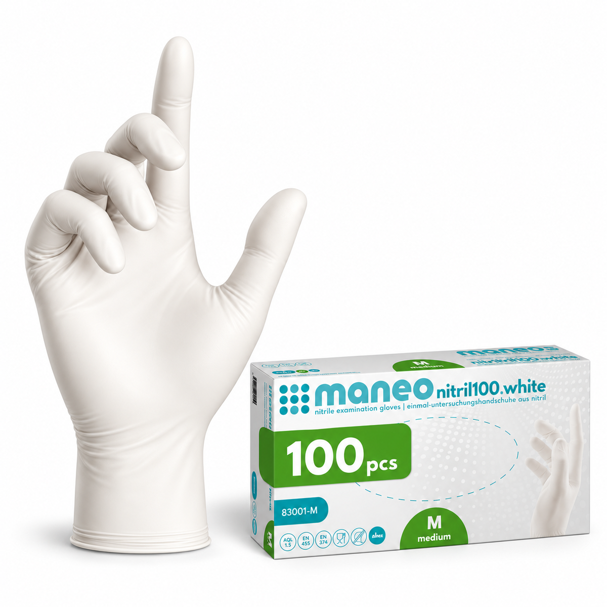 Maneo Nitril Basic 100 stk. hvid – pakke med 40 æsker