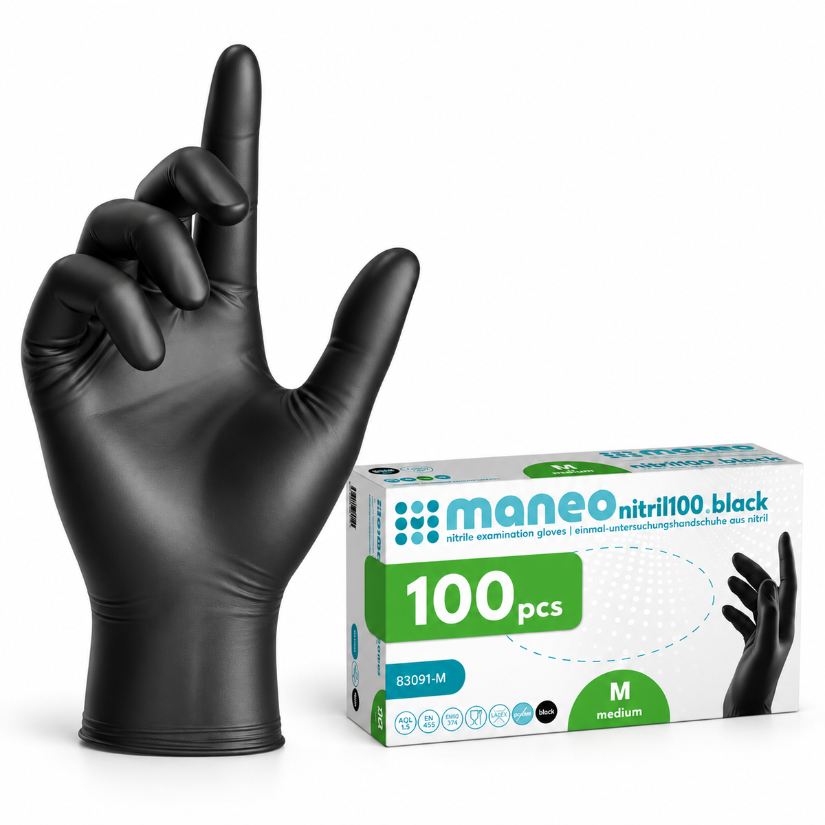 Maneo Nitril Basic 100 stk. sort – pakke med 40 æsker