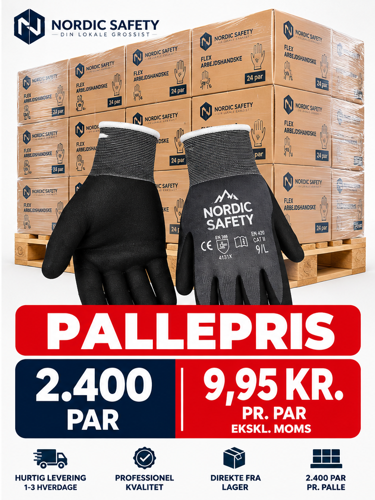 PALLEPRIS – Nordic Safety Flex arbejdshandsker – 2.400 par – 9,95 kr pr. par