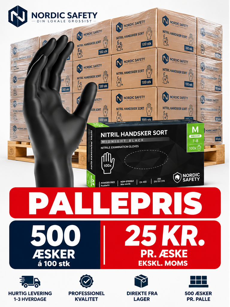 PALLEPRIS – Nordic Safety nitrilhandsker – 500 æsker – 25 kr pr. æske