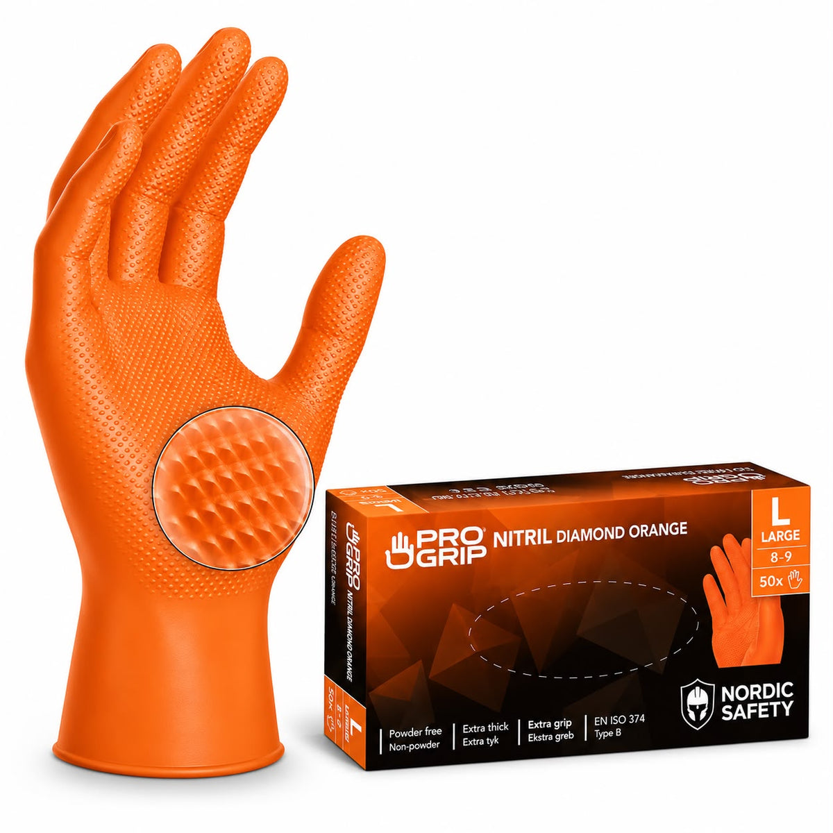 ProGrip Diamond nitrilhandsker, orange – Nordic Safety