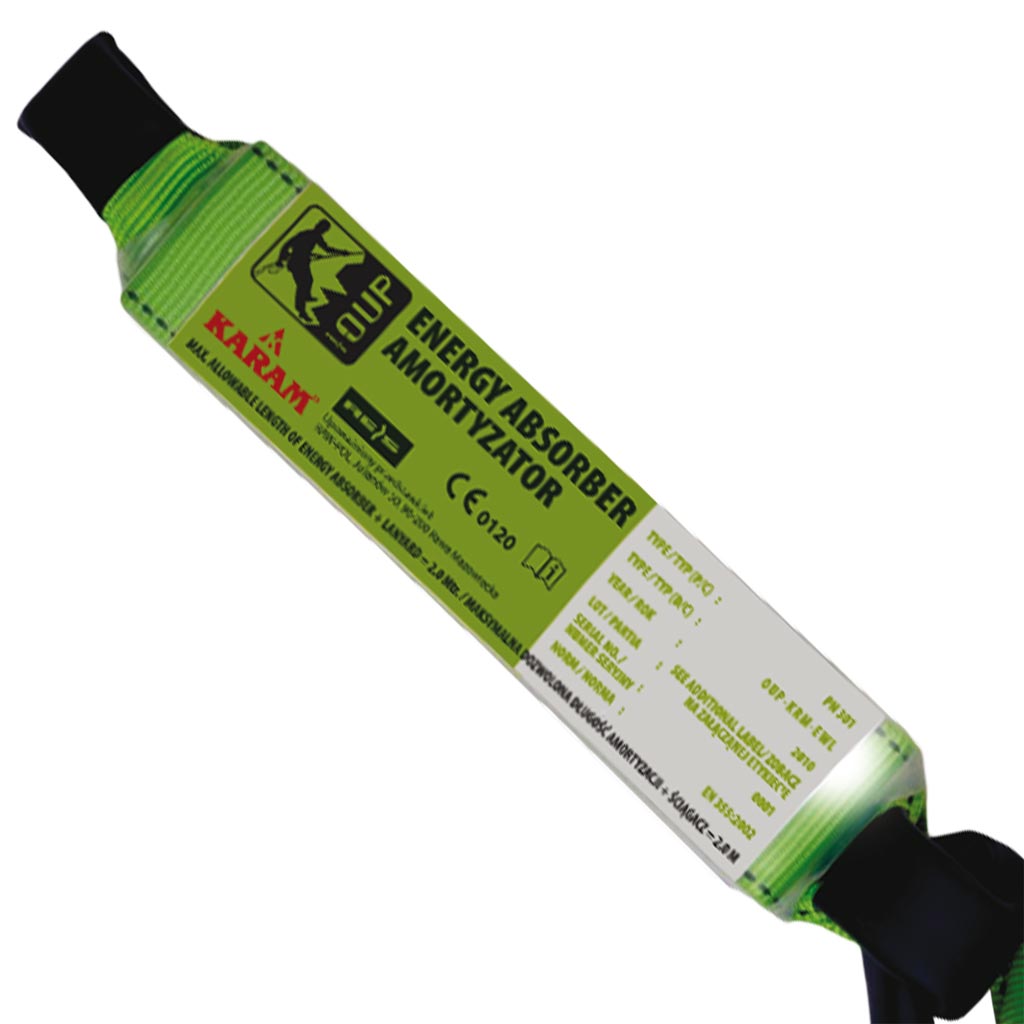 Støddæmper med elastisk sikkerhedskabel