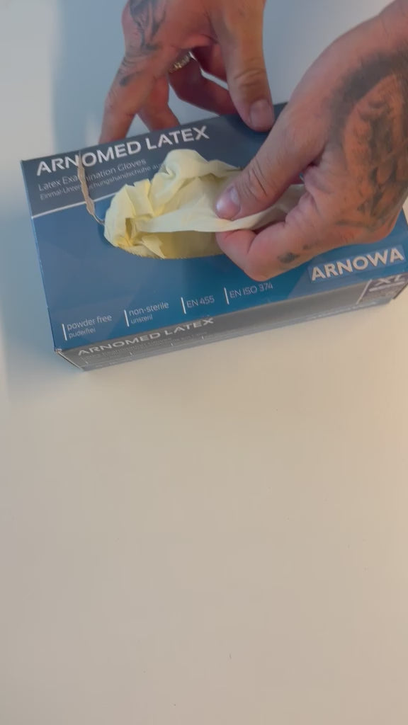 Indlæs video: Latex Engangshandsker Pudderfri 5g 100 stk