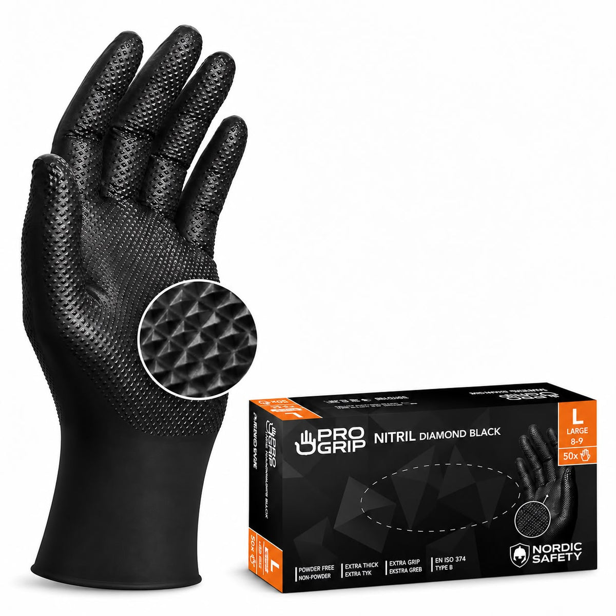 ProGrip Diamond nitrilhandsker, sort – Nordic Safety