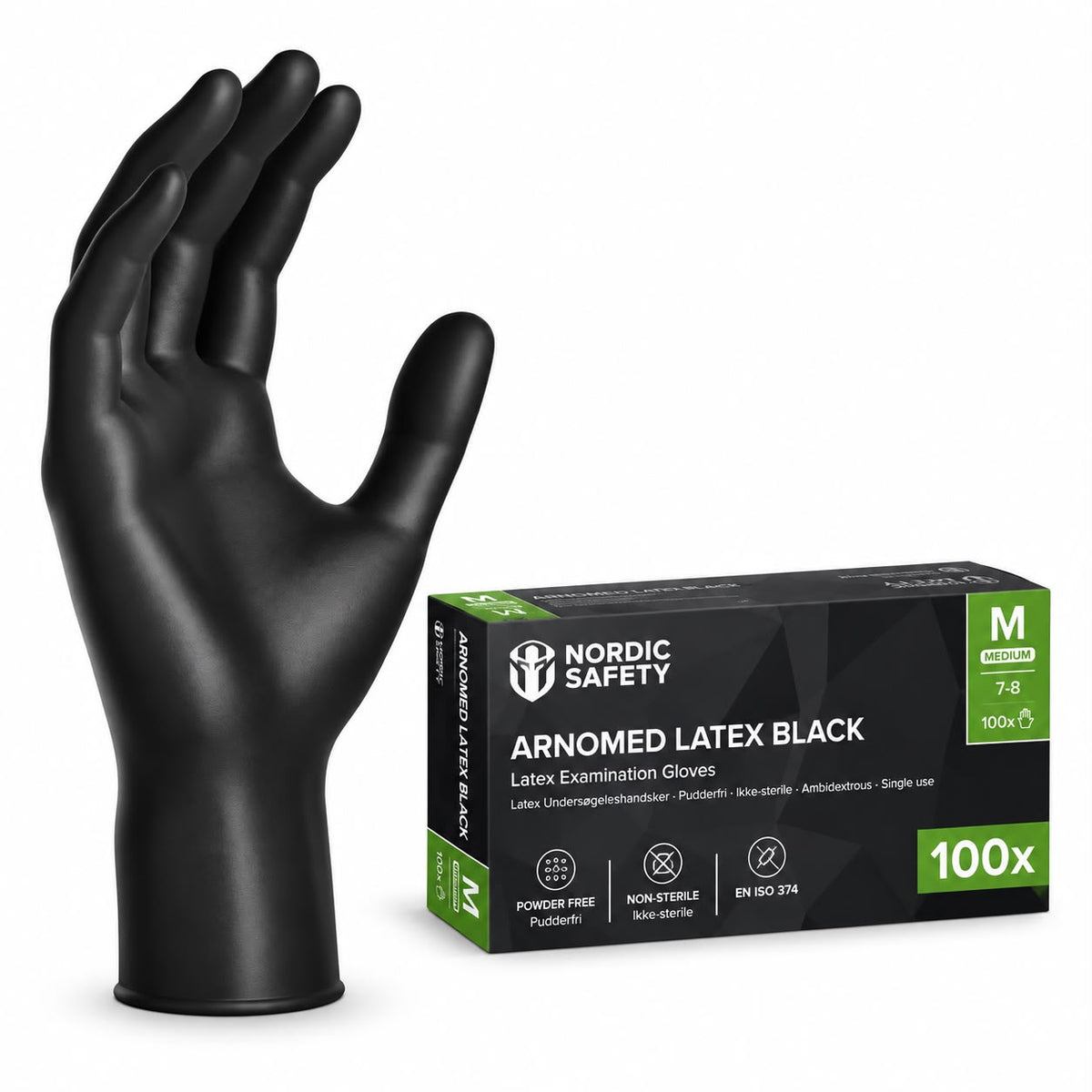 Sorte pudderfri latex engangshandsker – Nordic Safety
